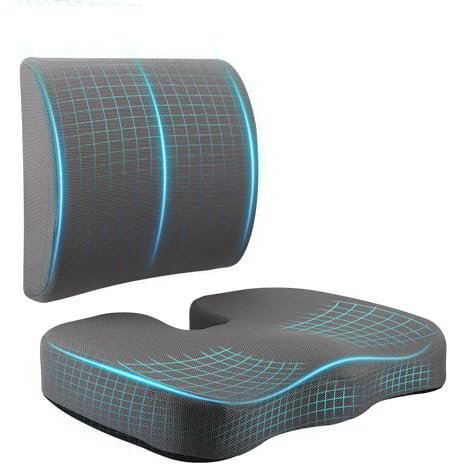 Nastopee Sitzkissen Orthopädisch Lendenwirbelkissen Set,Aus Memory-Schaum,Schmerzlinderung, Abnehmbar Und Waschbar,Hohe Rückstellkraft,Ergonomisches Sitzkissen Für Fahrer/Büroangestellte