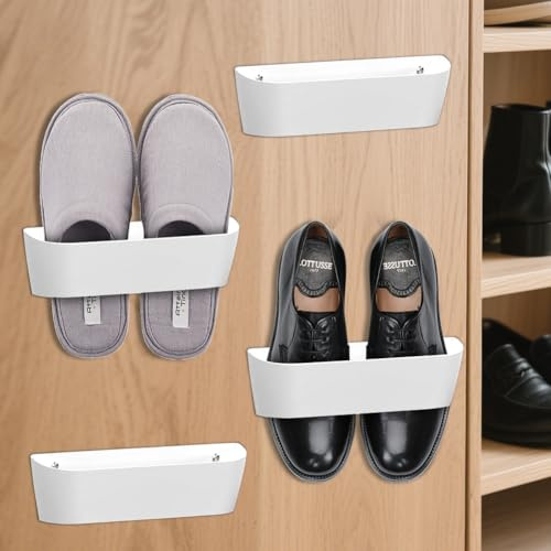 MIUUIPI 4 Stück Schuhhalter Wand, Tür Schuhaufhänger, Schuhorganizer Hängend, Schuhregal Camping, Ohne Bohren, Schuh-Organizer für Wohnmobil, Camping, Badezimmer, Wohnzimmer (Weiß)