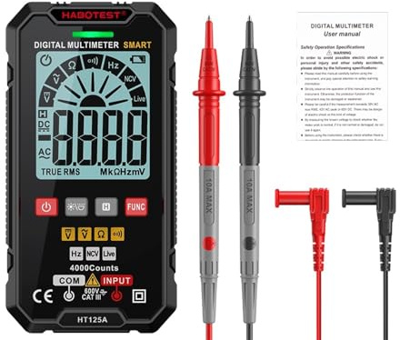 KMGUZRRWD Multimètre numérique Intelligent for électricien, multimètre numérique AC, Tension Ohm, diode, capacité NCV Hz, testeur de Fil sous Tension(HT125A)