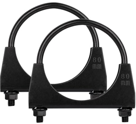 Krtopo 2PCS 80mm Exhaust Clamp Heavy Duty U Bolt Muffler Clamp Saddle Type Universal Steel Thickened Black for Car Exhaust Muffler Pipe Tail Pipe Connection (Fit 80mm OD Tube)