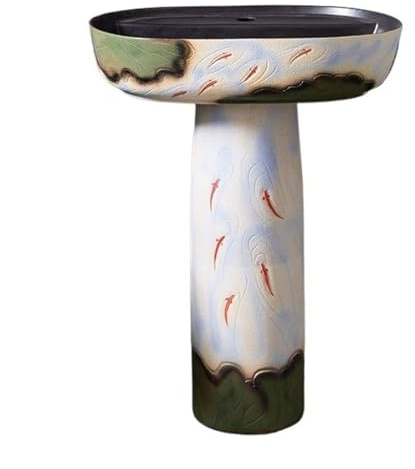 Waschbecken, Retro-Art-Säulenwaschbecken, Keramik-Waschtisch, bodenstehender Außenhof, leicht zu reinigender und zu installierender Waschtisch (B) (A, Einheitsgröße)