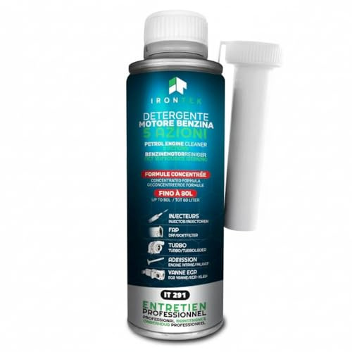 Pulitore 5in1 Motore Benzina 5 in 1 - IRONTEK - 375 ml | IT291 | Iniettori Turbo EGR | Riduce Calamine | Formula Concentrata fino a 80L