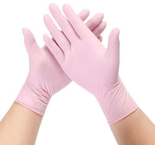 PBHOVIITG 50PCS Rosa Nitril Handschuhe Einweg Puderfrei Haushaltsreinigung for Küche Gartenarbeit Arbeits Geschirrspülen Industrie(Pink 50pcs,XS)