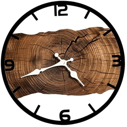 predolo Wanduhr Holz Wanddeko Leise Wohnzimmeruhr Dekorative Uhr mit Rustikalem Holzmaterial Ruhigem Uhrwerk Und Künstlerischem Baumringmuster für Büro, Küche, Schlafzimmer, Wohnzimmer, Braun