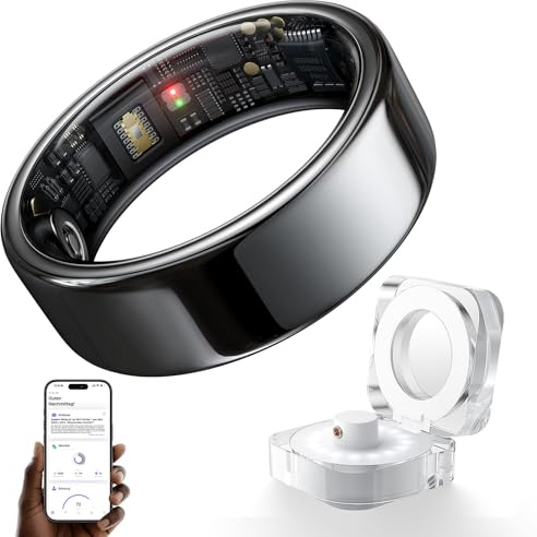 HOU AI Smart Ring für Damen & Herren, Fitness Ring & Gesundheitsring mit 24/7 Schlaftracker, Herzfrequenz, SpO2 & Stress, 5ATM wasserdicht, iOS/Android - Keramik Schwarz, Größe 20,6 mm (US 11/EU 65)
