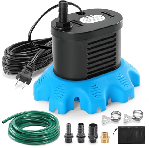 FIDISP Pool Cover Pump, 850 GPH Pool Cover Pumps Above Ground With 4 Hose Adapters, 23 FT Drain Hose, 25 FT Power Cord, Water Pump for Pool Draining for Drainage of Pool Covers, Ponds (Deep Blue)