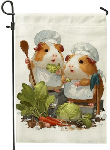 Drapeau de jardin cochon d'Inde, ustensile de cuisine fantaisie, ustensile de cuisine, non marron, double face, en toile de jute pour extérieur, pelouse, porche, terrasse, entrée 30,5 x 45,7 cm