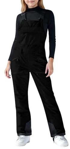 Schneehose Mädchen Jungen Skihose Schwarz Snowboardhose Kinder Wasserdicht Winddichte Schneehose mit Hosenträgern Ski Hosen Outdoor Arbeitshose Winddichts Latzhose Einfarbig Winterhose mit Taschen