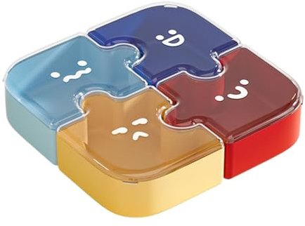 Contenitori per snack – Vassoio puzzle staccabile a 4 griglie, vassoio per caramelle con coperchio, design modulare ad incastro, porzioni controllate, organizer per alimenti, per