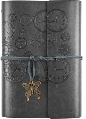 Asten Leder Tagebuch, Nachfüllbar Tagebuch, Vintage-Spiralbindung Notizbuch Reisetagebuch zum Schreiben Mit Linienpapier, Geschenk für Mädchen, Jungen, A5 23x16.5cm, Grau