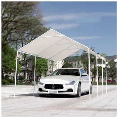 Robustes Carport-Überdachungssystem Mit Stahlrahmen, Wasserabweisendes Garagenzelt Für Traktor, Wohnmobil Und SUV(10x26ft)