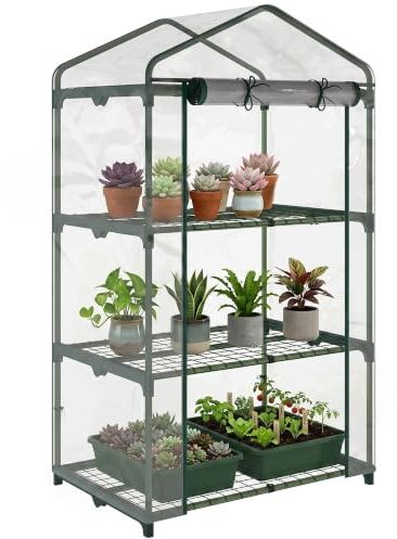 Outsunny Gewächshaus Regale Winterfest Balkon 69 x 49 x 125 cm Transparent | Foliengewächshaus Treibhaus, Garten, Tomatenhaus, Tomatengewächshaus für Tomaten, Gemüse, Blumen, Pflanzen