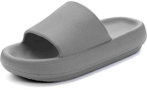Misolin Ciabatte Donna Estive Nuvola Pantofole Uomo Doccia Sandali Comode Piscina Spiaggia Antisudore Slide Antiscivolo Scarpe da casa Interni ed Esterni,Grigio 40/41 EU