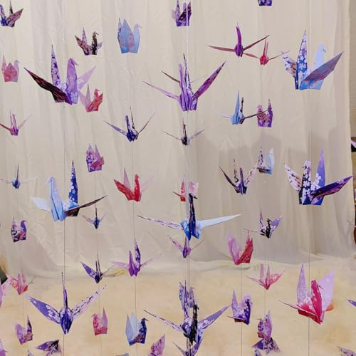 MXAEUK Sakura Flower Hanging Garlands, Japanese Cherry Blossom Handmade Origami Birds Streamers, Paper Crane for Garden Ceiling Decor,Wedding Birthday Baby Shower Party Supplies