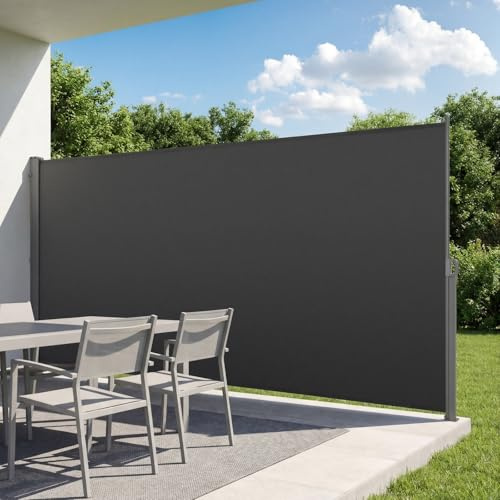 VEVOR Store Latéral Rétractable 185x420 cm, Brise-Vue Rétractable pour Terrasse, Jardin, Balcon et Piscine, Toile Polyester 180 g/m², Protection Solaire, Imperméable, Délimitation de l'espace, Gris