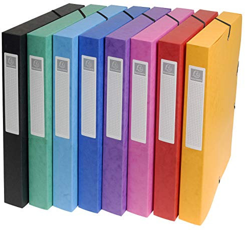 Exacompta 50300E 8er Pack Premium Sammelbox aufgebaut mit Gummizug 25 mm breit aus extra starkem Colorspan-Karton mit Rückenschild für DIN A4 Archivbox Heftbox Sammelmappe 1 Stück Zufallsfarbe