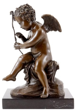 Kunst & Ambiente - Bronzefigur - Amor/Gott der Liebe - signiert - Charles Louchet - Griechische Skulptur - Engelfigur - Bronze - Braun
