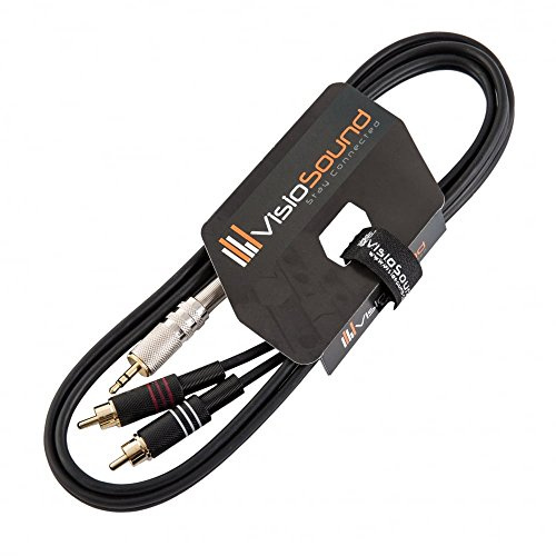 3.5mm Stereo TRS Mini Jack to 2x RCA Gold Phono Lead Auxiliary Cable (1.5m) | Noiseless OFC Audio, Auxiliary, MP3, Mixer Cable for Stage, Studio & Home