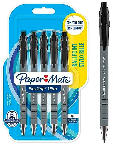 Paper Mate Flexgrip Ultra Retractable Ballpoint Pens | Medium Point (1.0mm) | Black | 5 Count