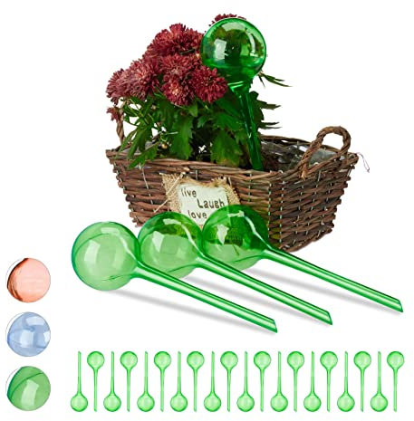 Relaxdays Set 24x Sfere per irrigazione, dosatori d’Acqua per Piante da Vaso, Ornamentali, Durata 2 Settimane, in plastica, Verde