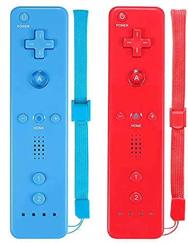 ZeroStory Lot de 2 manettes sans fil classiques compatibles avec Wii et Wii U, manette de jeu avec étui en silicone et dragonne (rouge et bleu)