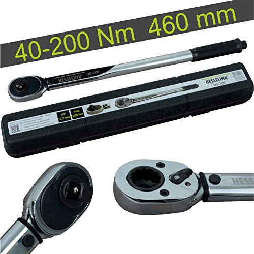 Hesselink DS-200 Drehmomentschlüssel 40-200 Nm I ideal für den Reifenwechsel/Räderwechsel am Auto I mit 1/2 Umschaltknarre