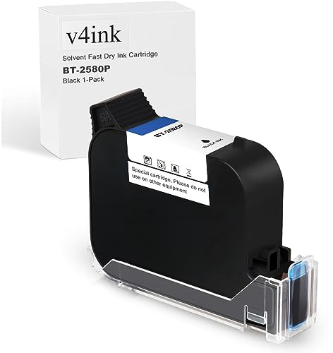 v4ink Imprimante portative BENTSAI BT-HH6105B2, imprimante Jet d'encre portative, codeur Jet d'encre Mobile, pour Code QR, Code-Barres, Date, Logo, Texte sur n'importe Quelle Surface (BT-2580P)