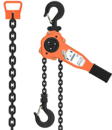 Amarite 1-1/2 Ton Lever Chain Hoist, 20ft Lift Manual Ratchet Puller with Dual Brake System, G80 Black Oxide Manganese Steel Chain, 360° Swivel Hooks, Industrial Grade for Garage & Construction