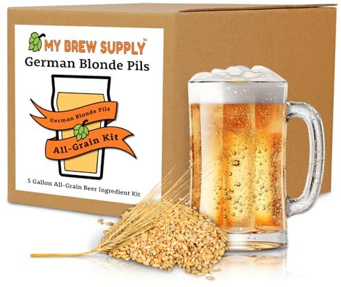 My Brew Supply German Blonde Pils Beer Brewing Kit | European 2-Row Pale Ale Malt | Munich Light Grain | Hallertau Pellet Hops | Nottingham Yeast | 5 Gallon Advanced All Grain Home Brewing