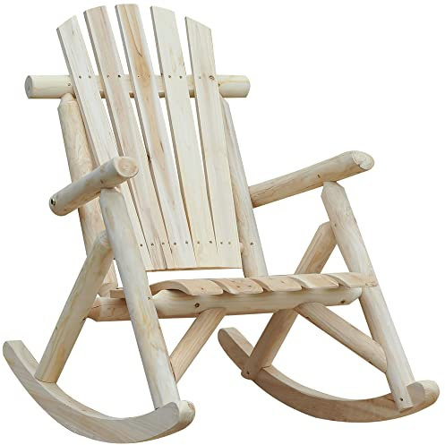 Outsunny Sedia a Dondolo da Giardino, Stile Adirondack in Legno di abete, Design Ergonomico, Color Legno 96x66x98cm