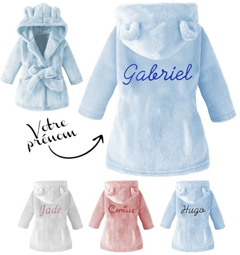 KDO MAGIC Peignoir bébé personnalisé avec un prénom Bleu 12-18 Mois