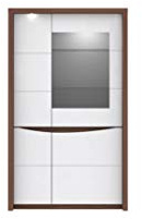 FORTE Saint Tropez Vitrine mit 3 Türen und 1 Glastür, Holzwerkstoff, Sangallo Eiche Dekor kombiniert mit Weiß Glanz, 42 x 93,8 x 158,8 cm