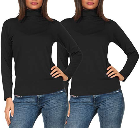 sockenhimmel Langarm Thermo- Rollkragen Pullover Damen 2er Set Thermo- Unterziehrolli Funktionswäsche Rollkragenshirt GR 42-48 (46-48, Schwarz/Schwarz)