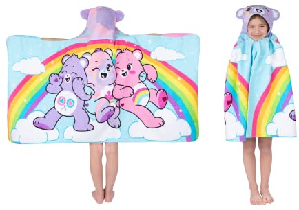 Care Bears Bath/Pool/Beach Soft Cotton Terry Hooded Towel Wrap, 24 in x 50 in, By Franco Kids