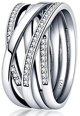 KUNSIR 925 Sterling Silber Ringe für Damen Liebesknoten Ringe Finger Federringe Schmuck Geschenke gekreuzte Ringe für Frauen mit Zirkonia Größe R1