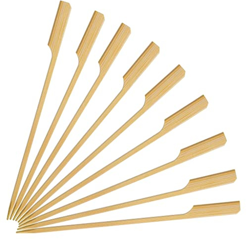 15 cm Bambus-Schaschlikspieße für Lebensmittel, 100 Stück, flache Paddel, Holzspieße für Apfel, Cocktailbrunnen, Marshmallow, Burger, Schokoladenstrauß, Grill, Grill, Yakitori-Huhn