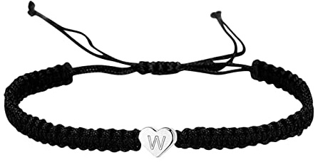 Pulsera Letra Inicial A-Z Pulseras con Iniciales Cadena Ajustable Trenzada Hecha a Mano para Mujer y Hombre con Inicial de Nombre Pulsera Corazón con Letra Grabado Regalo para Familia, Amiga, Novios,W