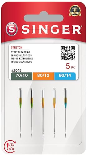SINGER Agujas elásticas para máquina de coser, tamaño 70/10, 80/12, 90/14-5 unidades