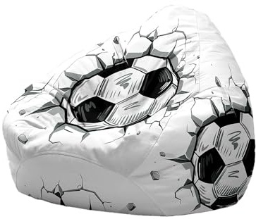 Highdi Fußball Sitzsack für Kinder Erwachsene Outdoor Indoor Sitzkissen Weicher Sofabettbezug Ohne Füllung Gartenkissen Bodenkissen für Wohnzimmer Gaming (100x120cm,Weiß)