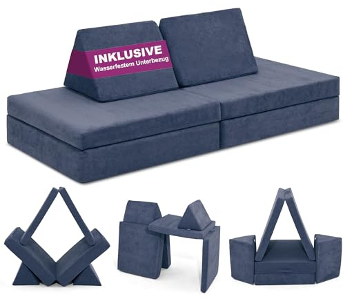 Linodino® Spielsofa | Kindersofa aus Schaumstoff Softbausteine - Kindercouch & Kuschelecke im Kinderzimmer | Stapelsteine für Kinder | Oeko-TEX 100 Zertifiziert | Drachenschuppen Blau