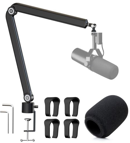 SM7dB mikrofonarm med popskydd – viktad metallvridarmstativ kompatibel med Shure SM7dB, mikrofonarm stativ skrivbord, boom-arm bordshållare med 5 justerbara leder från YOUSHARES