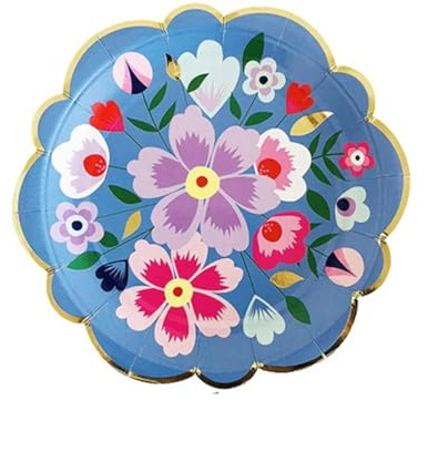 Assiettes en carton à fleurs pour anniversaire et mariage, fête de jardin, décoration pour vaisselle jetable