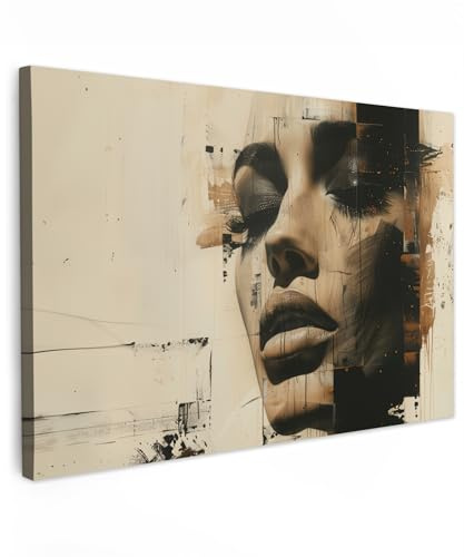 MuchoWow© Leinwandbilder Groß XXL Wall Art Decoration Bilder für die Wand | 120x80 cm - Schlafzimmer Deko Canvas Painting Wanddekoration Wohnzimmer Frau - Kunst - Modern - Beige