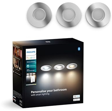 Philips Hue White Ambiance Adore 3er Deckenspots rund, silber 3x250lm inkl. Dimmschalter, Bad-Beleuchtung, dimmbar, steuerbar via App, kompatibel mit Amazon Alexa (Echo, Echo Dot), neue Generation