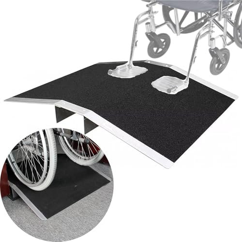 Rollstuhlrampen für Zuhause, Schwellenrampe, Schwellenbrückenrampe aus Aluminium mit Stützrahmen und rutschfester Oberfläche, für Rollstühle, Treppen, Lieferwagen Stufen,27.6Wx15.8Lx1.2H