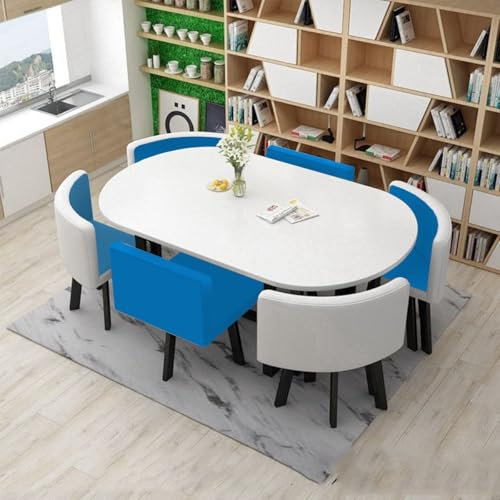 90 * 150cm Esstisch mit 6 Stühlen for 6 Personen, Esstisch Weiss, Konferenztisch Empfangstisch for Küche und Esszimmer, Balkon esstisch Set 6 Personen(6)