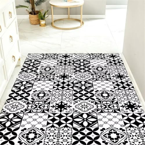 ROSURUG Wohnaccessoires Bettvorleger Schlafzimmer Bettbank Schlafzimmer Bereich Eingangsteppich Multigrafisches Design für Flur Balkon Süße Deko(schwarz 130X190cm)