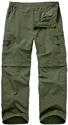Winebox Walking Hiking Trousers Mens, Convertible Zip Off Lightweight Quick Dry Breathable Cargo Fishing Safari Camping Travel Pants(Green-36)