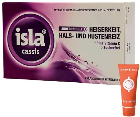 Isla Cassis 1x 60 Halspastillen I Linderung bei Heiserkeit, Hals- und Hustenreiz I Lutschpastillen I Plus Vitamin C I Johannisbeer-Extrakt I Pflanzlich I Spar-Set plus Pharma Perle give-away