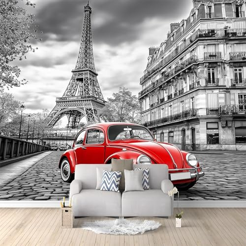 Papier Peint Intissé Voiture De Sport Grise De Paris 250x175 cm Papier Peint Panoramique Moderne, Tableaux Muraux Tapisserie Photo, Papier Peint Mural pour Salon, Chambre, Fond Décor TV